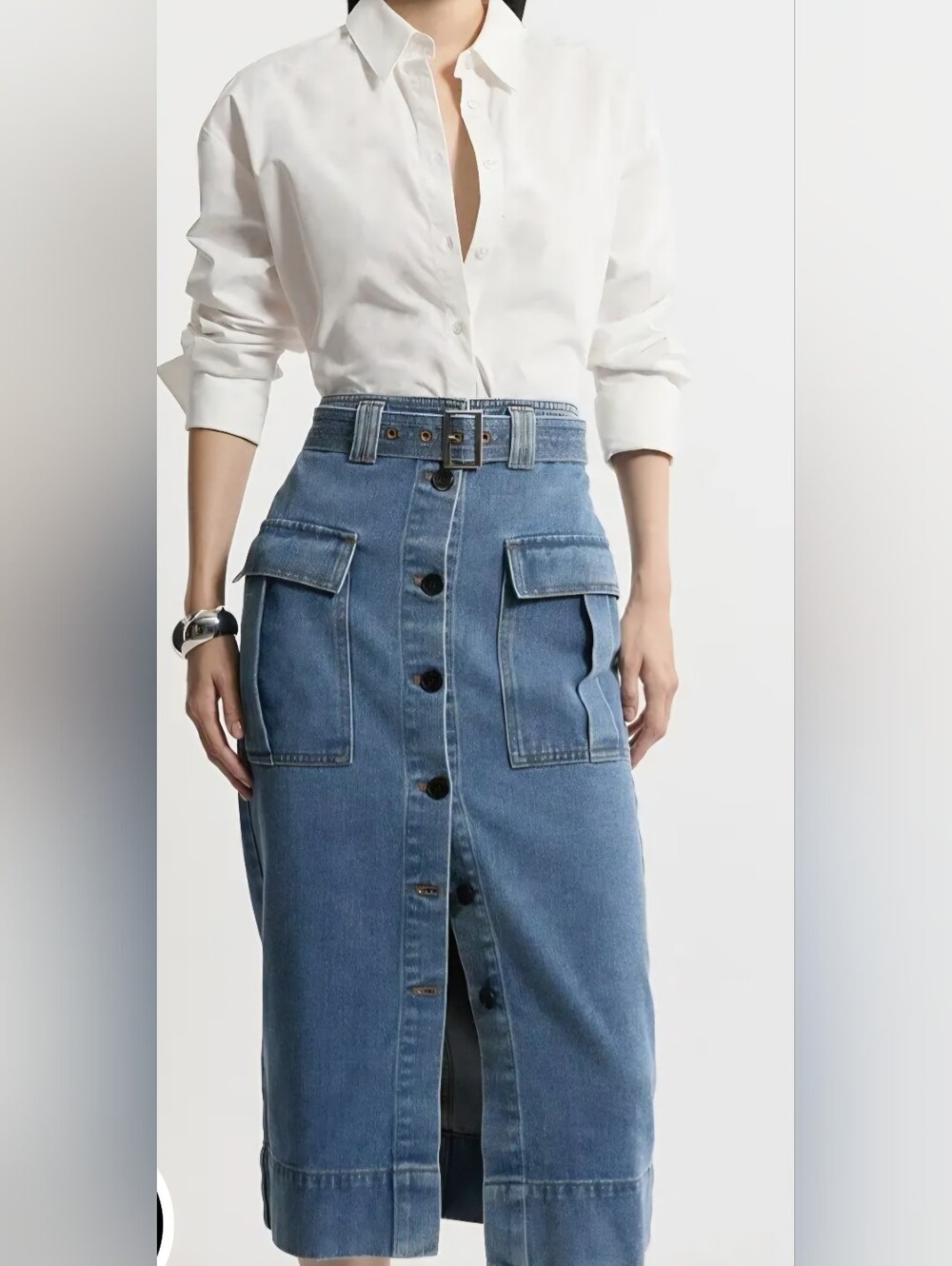 NWT Karen Millen Denim Cargo Midi Pencil Skirt
